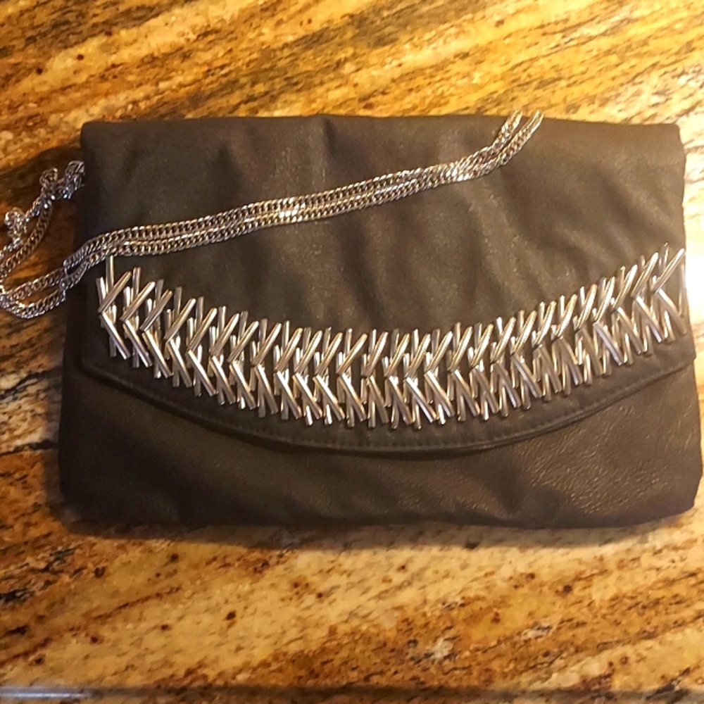 Kardashian Kollection™ Black Faux Patent Leather w/Shiny Metals London Clutch